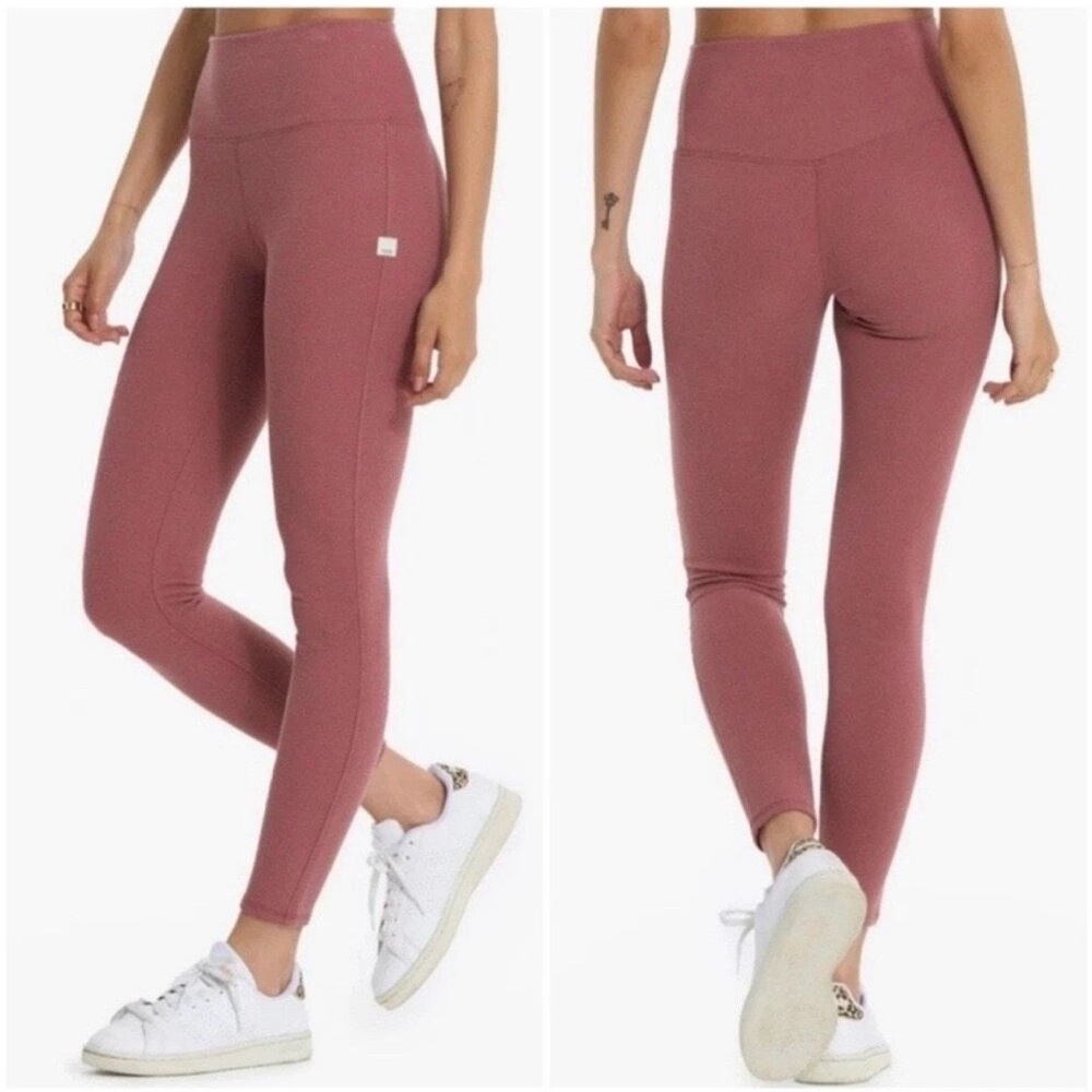 Vuori Bayview Thermal Leggings XS Rosewood High Rise Red Waffle Knit Yoga